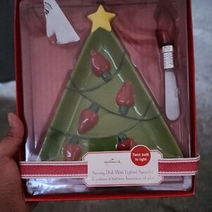 Hallmark Green Christmas Tree Dish with Red Bulb Spreader